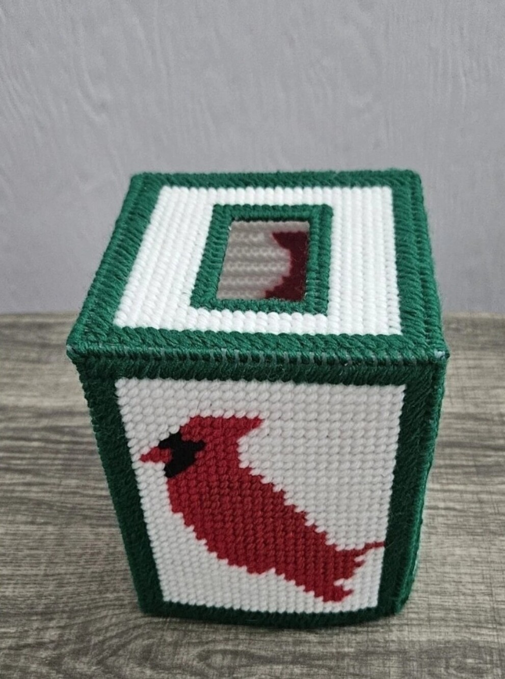 Handmade Vintage Plastic Canvas Tissue Box Bird Cardinal Themed NWOT